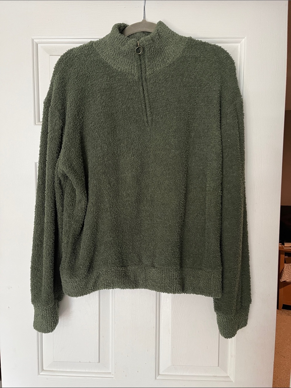 Cozy Half-Zip Plush Pullover - Olive Green